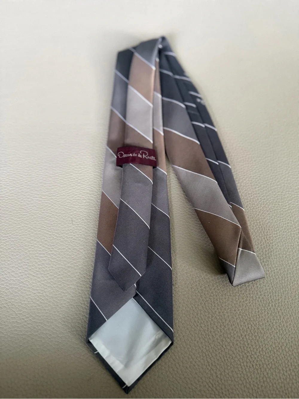 Oscar de la Renta Brown and Gray Striped Silk Tie